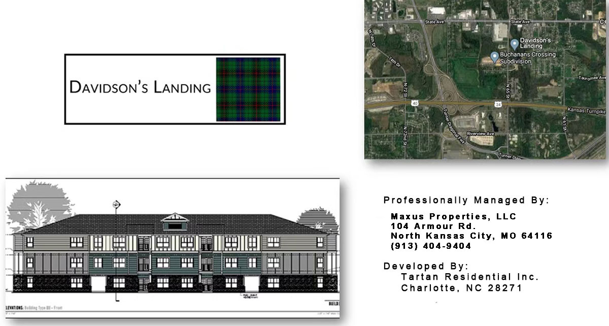 Davidsons Landing is a beautiful new 115-unit residential community located in Kansas City, Kansas. Our family friendly garden-style 2 and 3 bedroom apartments were constructed with energy-efficiency as a focus point. Davidsons Landing is a Workforce Housing Development